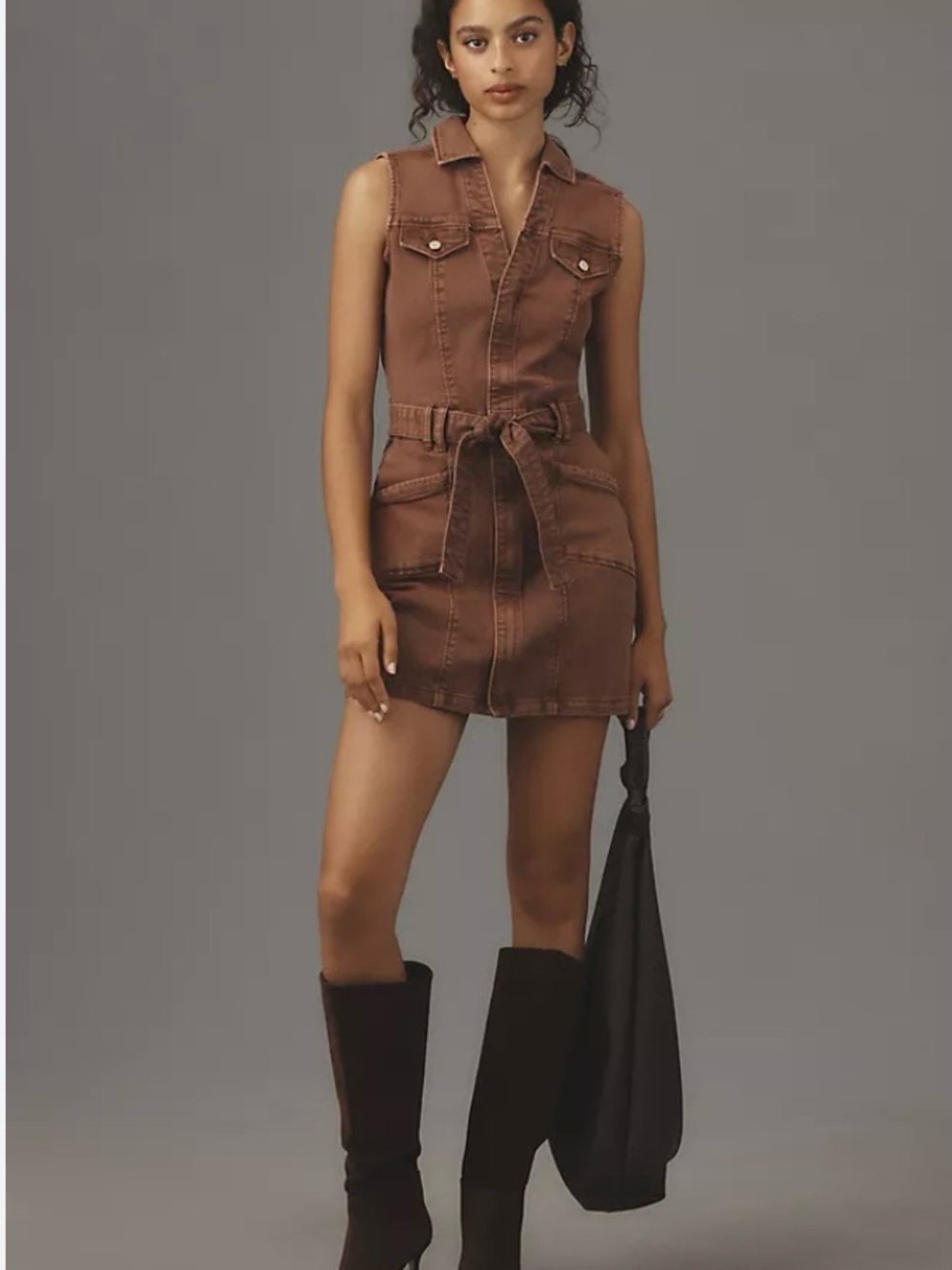PAIGE Kelsee Sleeveless Mini Dress Sz 6 Denim Vintage Brunette, anthropologie